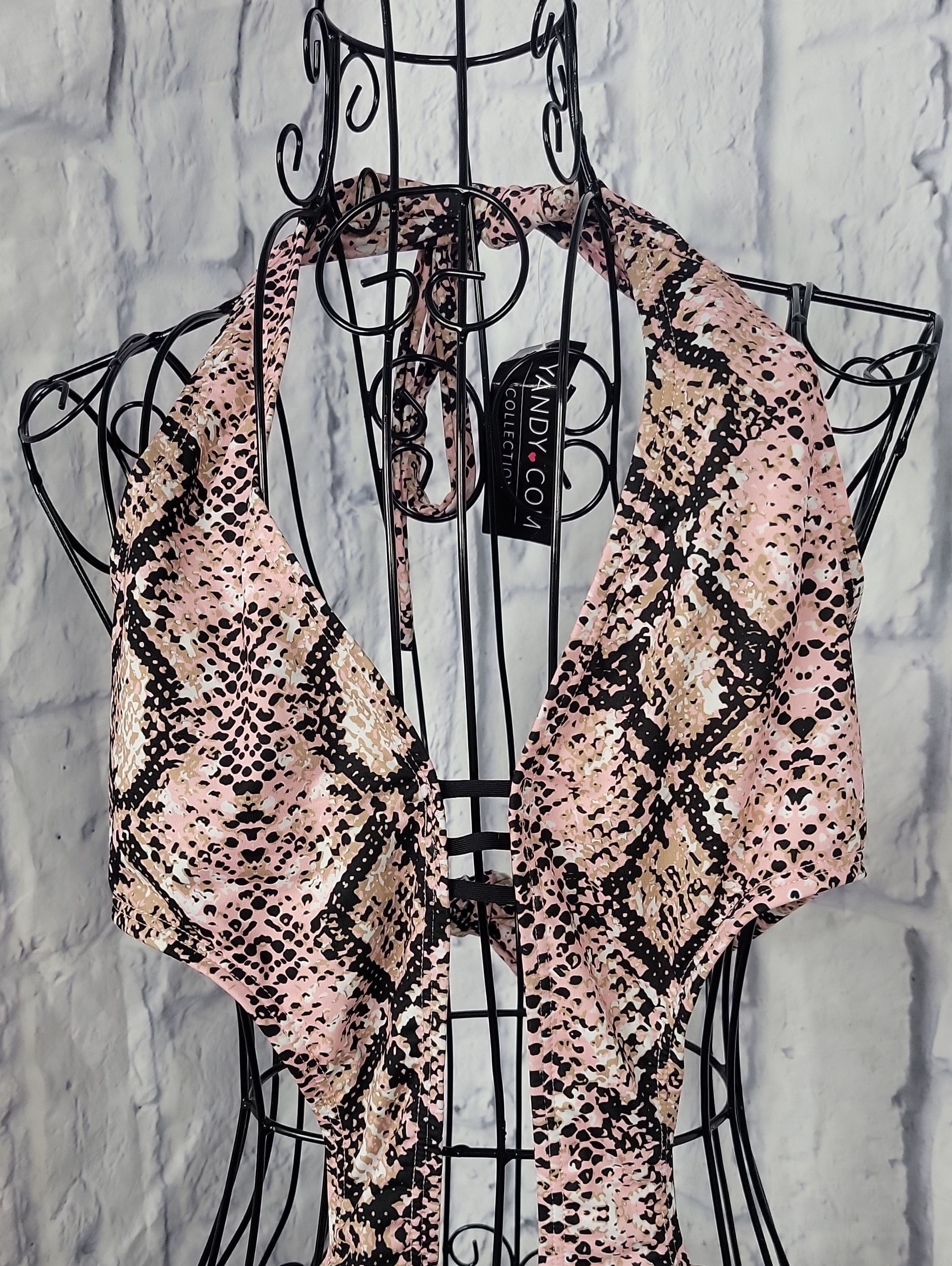 Yandy Snakeskin One-Piece Swimsuit Plunging Halter Cutout Monokini Large Nwt — image 2 of 7